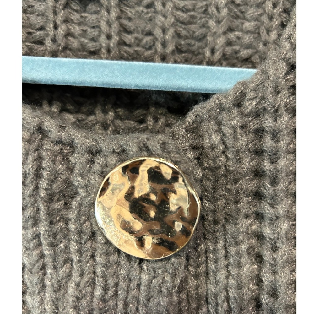 Chunky Waffle knit Boxy Cardigan Women L Brown Button Front Gold Buttons Pockets - Picture 3 of 6